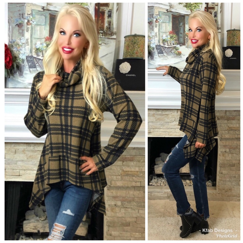 🛍LAST Plaid Shark Bite Hem Plaid Super Cozy Tunic - Picture 1 of 6